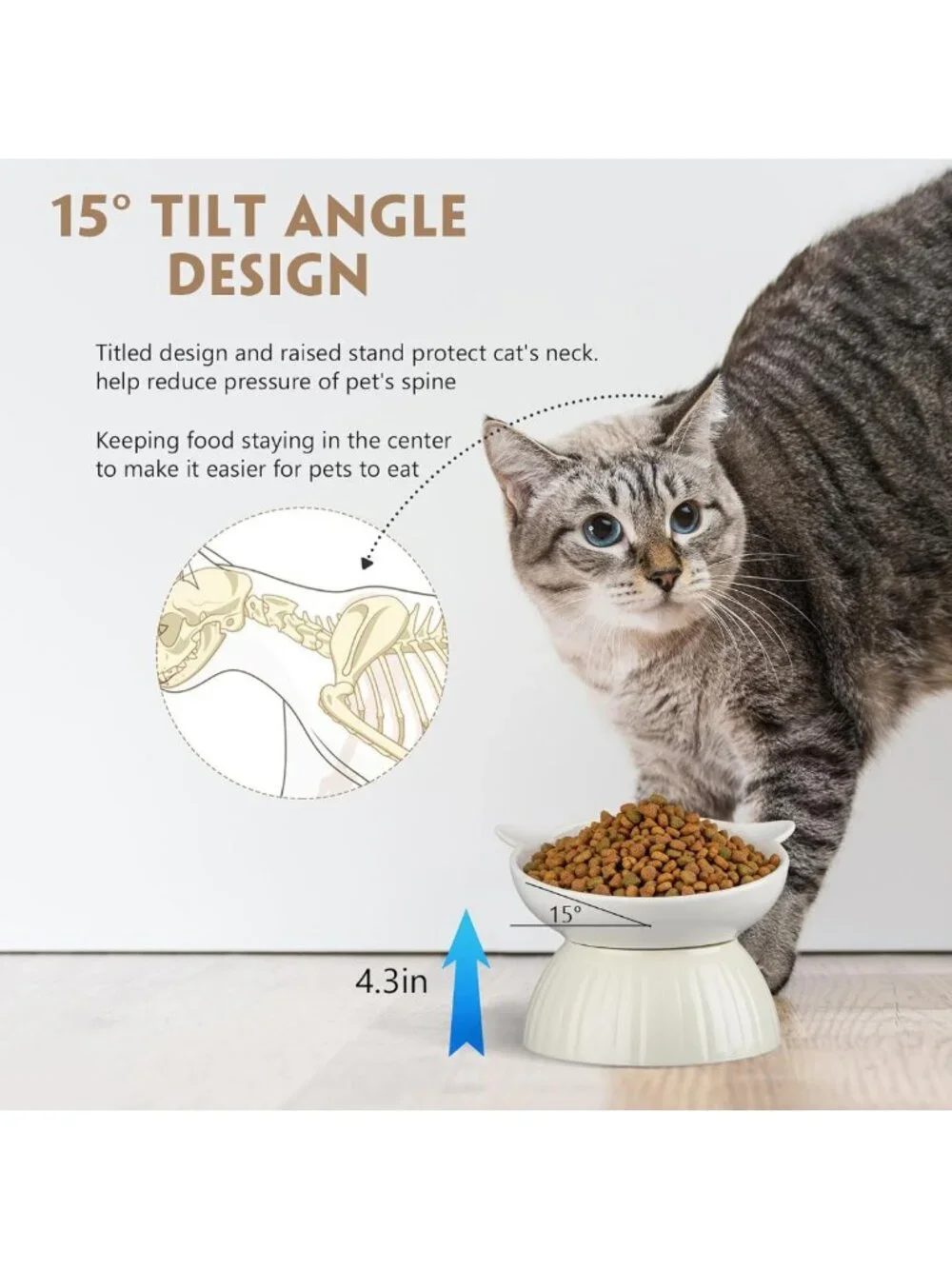 6 Pack Tilted Ceramic Cat Bowls - Anti-Vomiting, Elevated Feeder for Cats